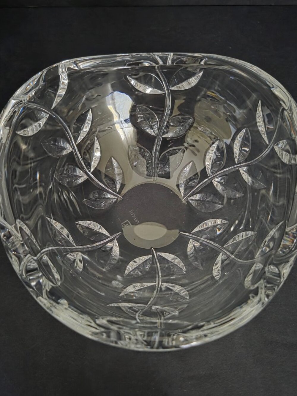 Tiffany & Co. Crystal Floral Vine Bowl Candy Dish Trinket Elegant Decor 6X3